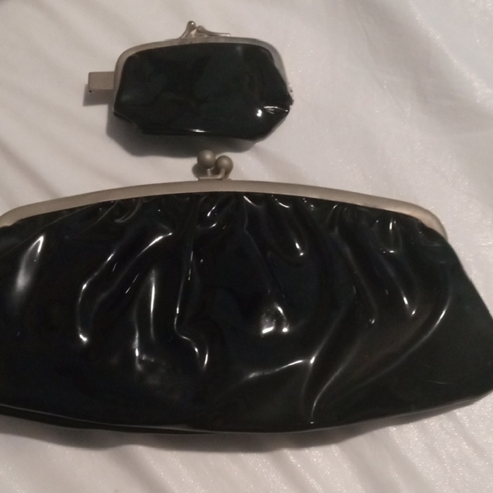 Black Patent Leather Clutch and Coin Purse Set